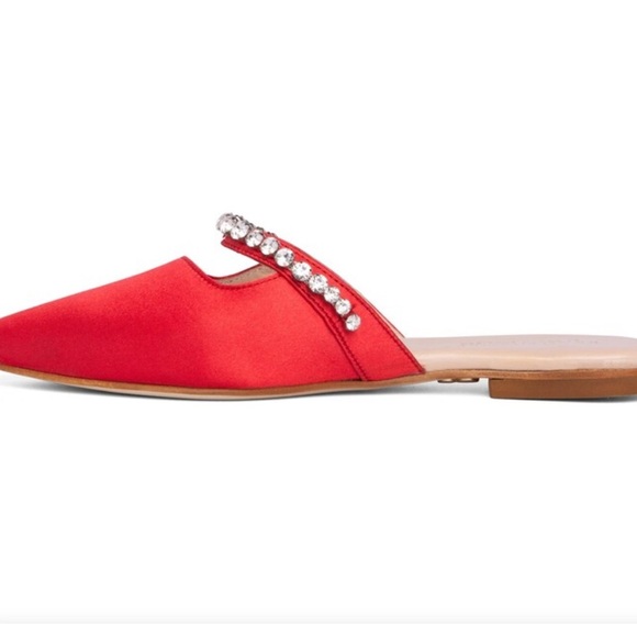 Beautiisoles by Robyn Shreiber red satin embellished mules size 9 - Picture 3 of 5